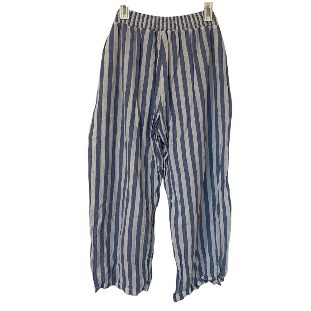 Beachlunchlounge Women’s Giavanna Linen Tie Blue and Cream Striped Pants Size XL - Picture 6 of 8